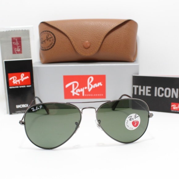 RAY-BAN RB 3025 004/58 POLARIZED GUNMETAL AVIATORS - Picture 2 of 8